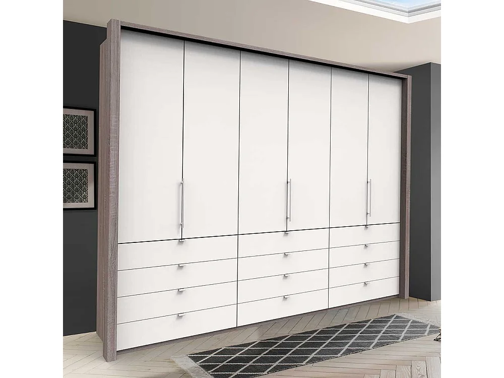 Gleittüren Kleiderschrank in Weiß Eiche Trüffelfarben viele Schubladen