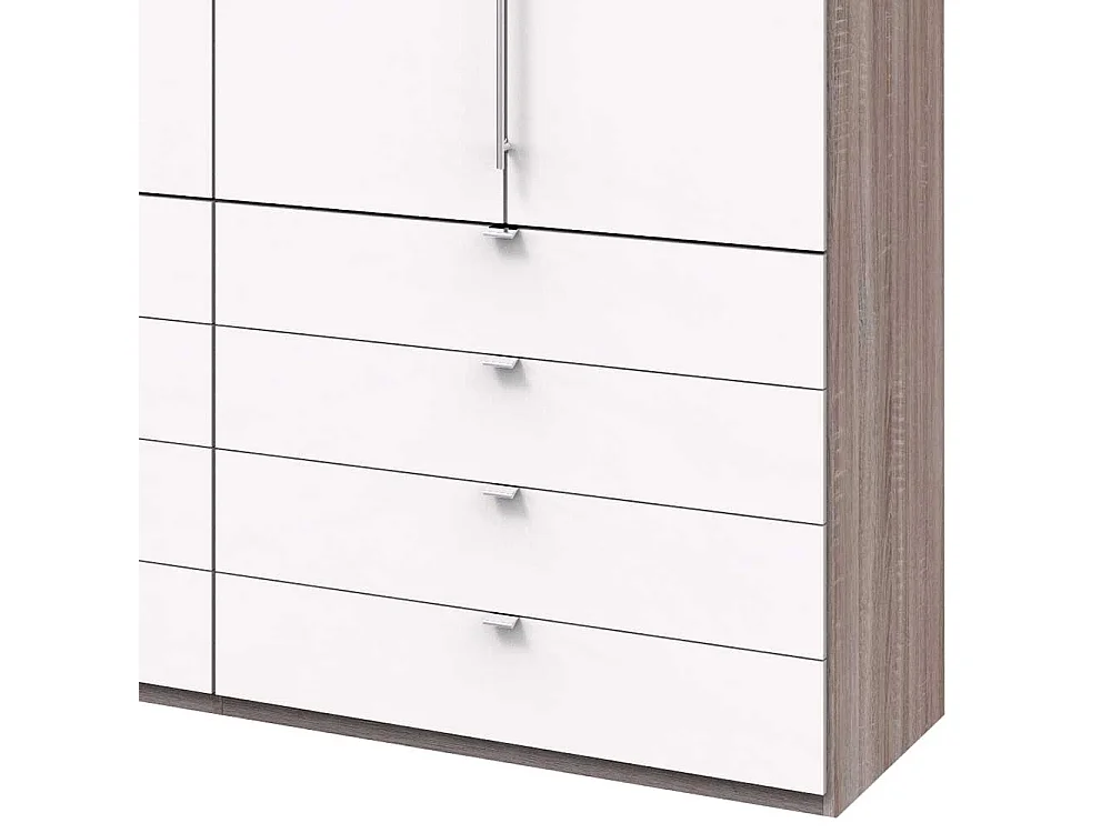 Gleittüren Kleiderschrank in Weiß Eiche Trüffelfarben viele Schubladen