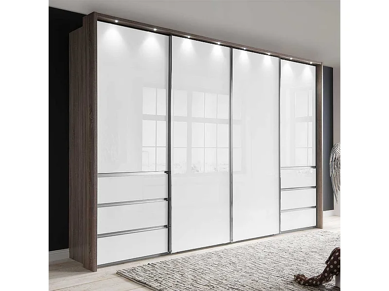 Schwebetürenkleiderschrank in Weiß und Trüffelfarben Made in Germany