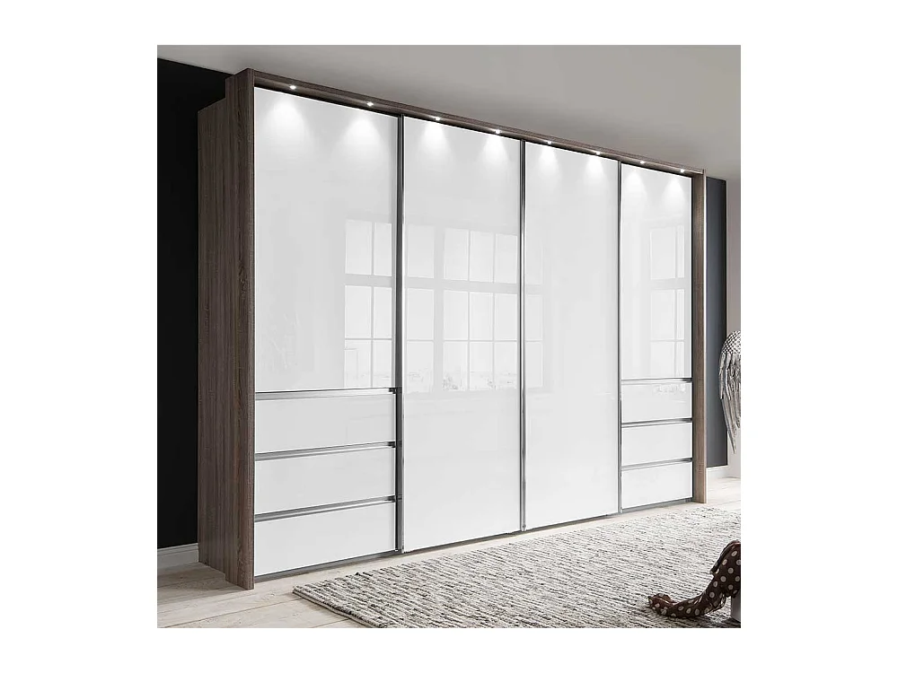 Schwebetürenkleiderschrank in Weiß und Trüffelfarben Made in Germany