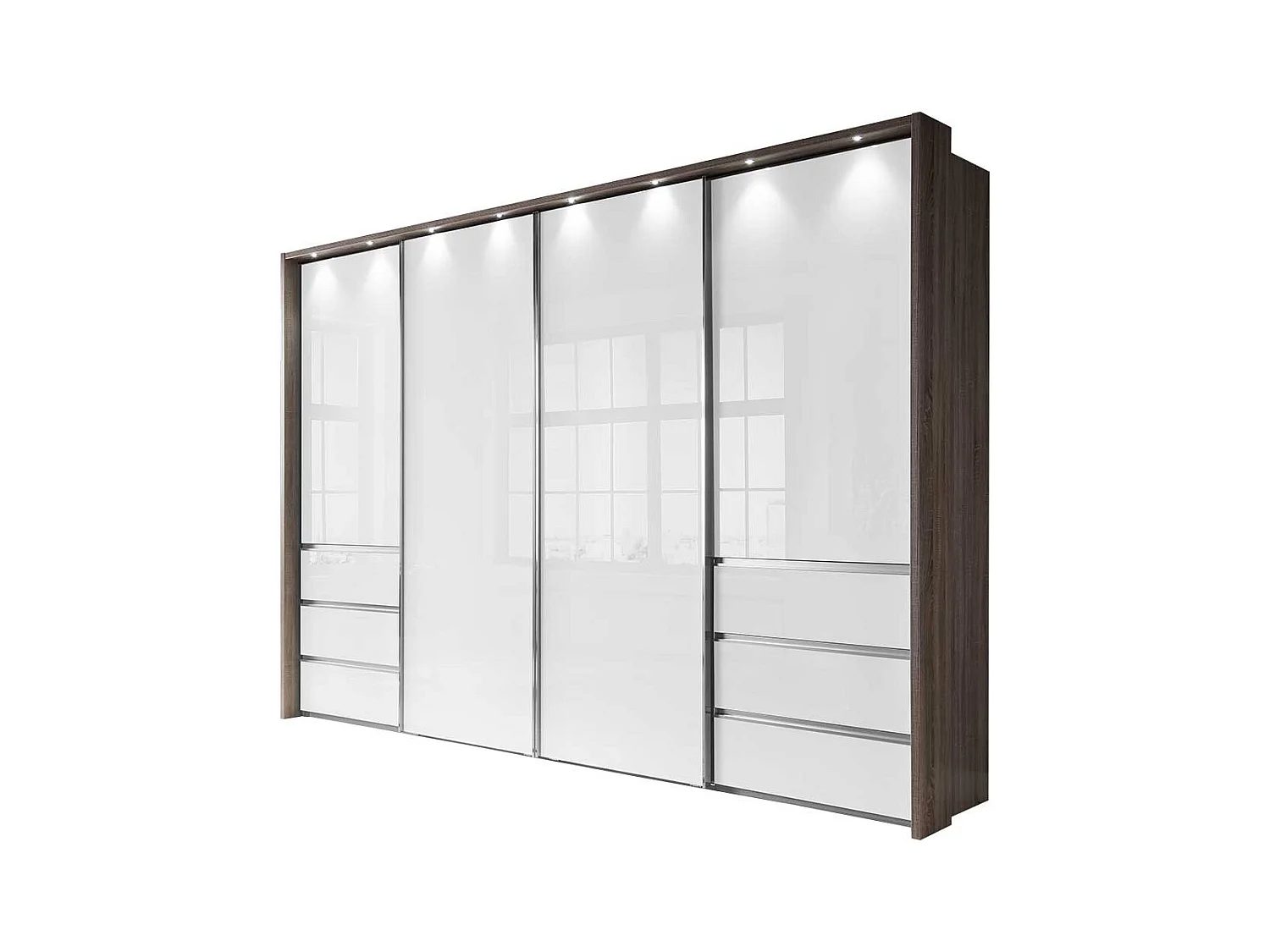 Schwebetürenkleiderschrank in Weiß und Trüffelfarben Made in Germany