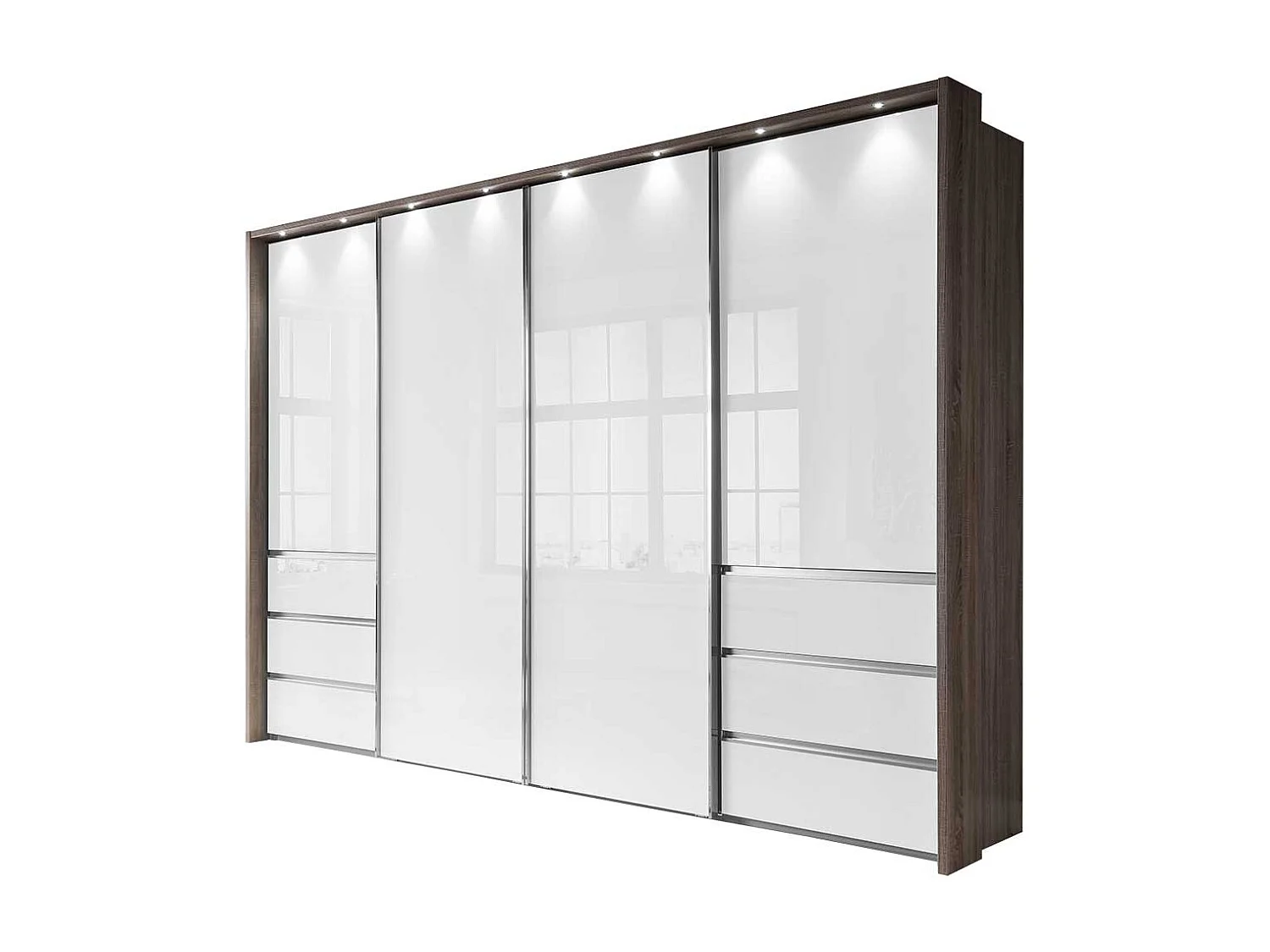 Schwebetürenkleiderschrank in Weiß und Trüffelfarben Made in Germany