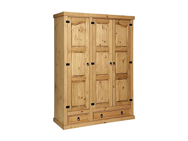 Massivholzkleiderschrank Drehtürenschrank mit zwei Schubladen 3 türig