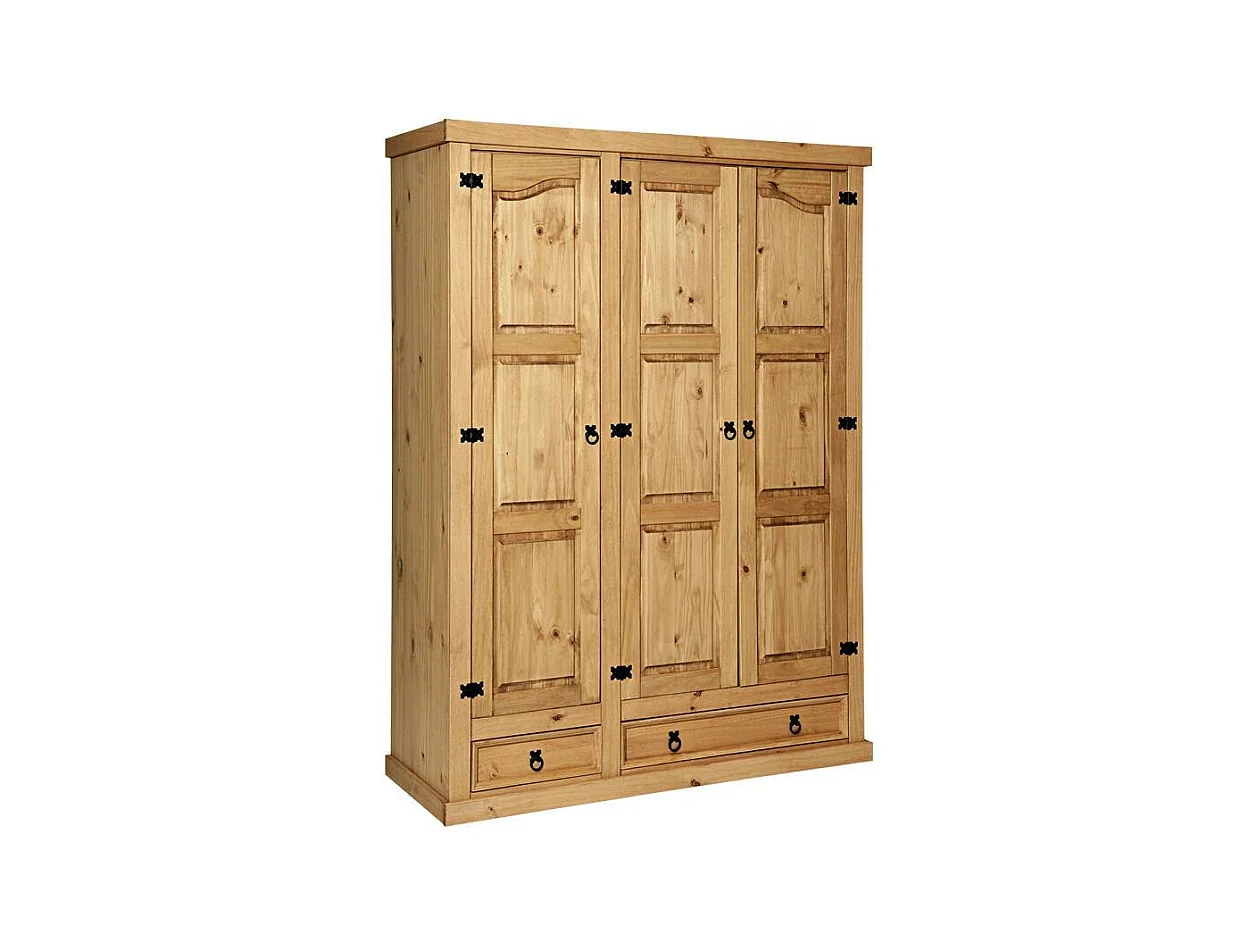 Massivholzkleiderschrank Drehtürenschrank mit zwei Schubladen 3 türig