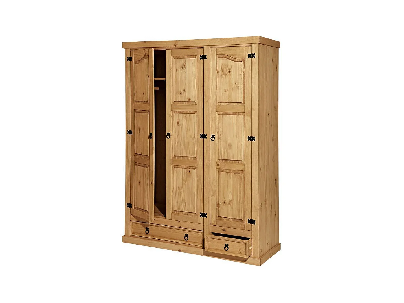 Massivholzkleiderschrank Drehtürenschrank mit zwei Schubladen 3 türig