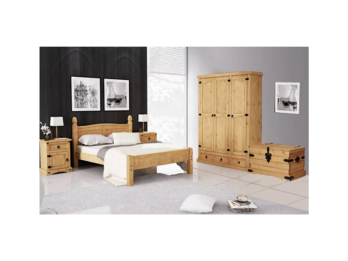 Massivholzkleiderschrank Drehtürenschrank mit zwei Schubladen 3 türig