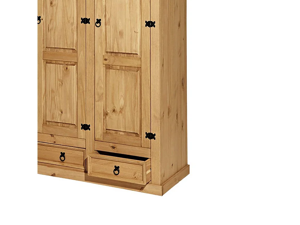 Massivholzkleiderschrank Drehtürenschrank mit zwei Schubladen 3 türig