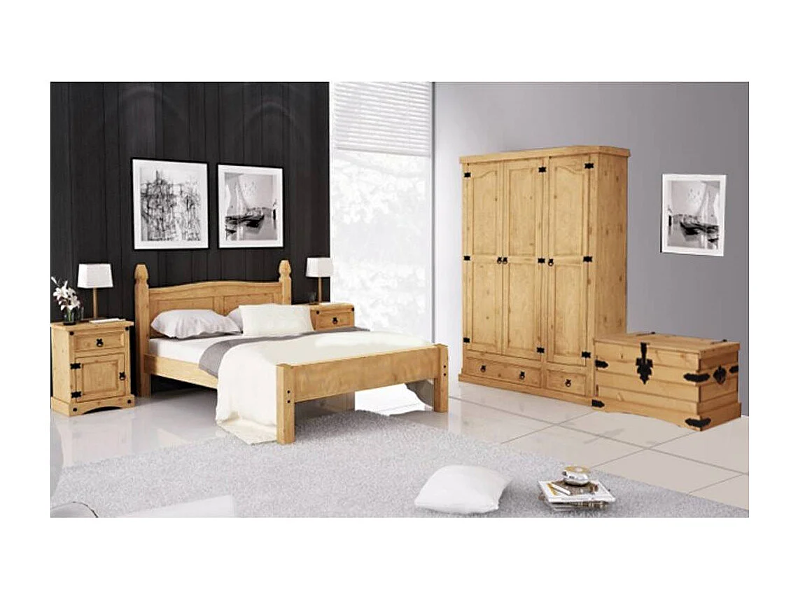 Massivholzkleiderschrank Drehtürenschrank mit zwei Schubladen 3 türig