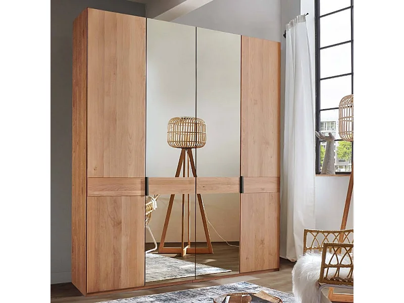 Spiegelschrank Schlafzimmerschrank in Erlefarben mit Metallgriffen