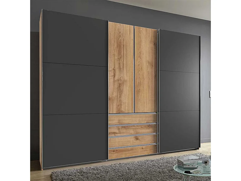 Schrank Schlafzimmer 300 cm mit vier Schubladen Dreh- und Schiebetüren