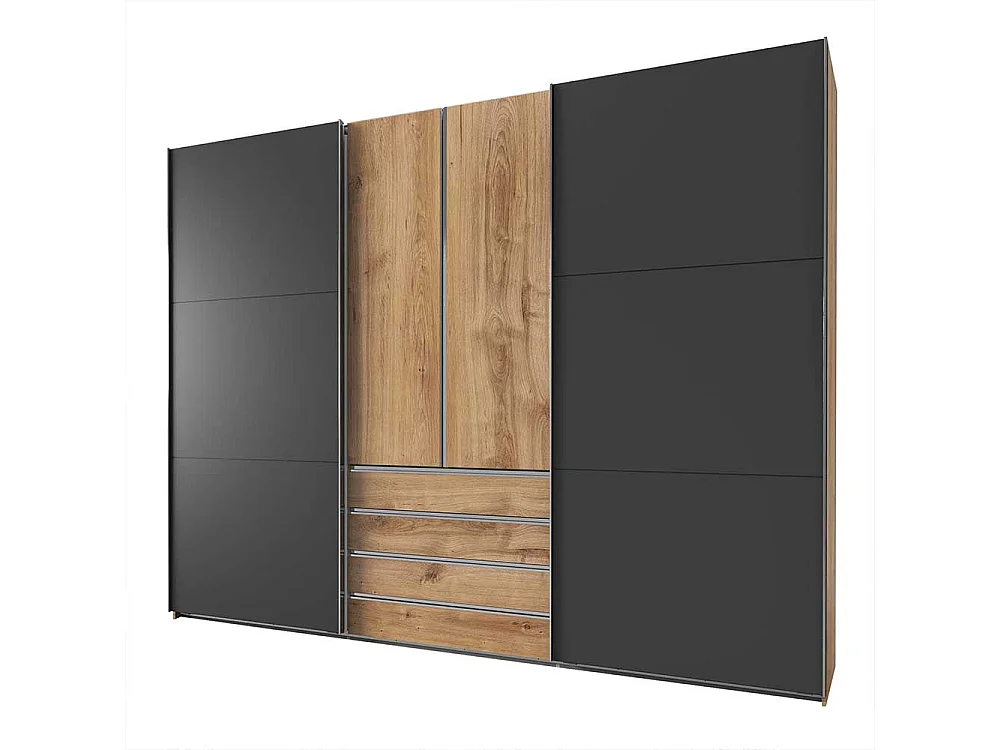 Schrank Schlafzimmer 300 cm mit vier Schubladen Dreh- und Schiebetüren
