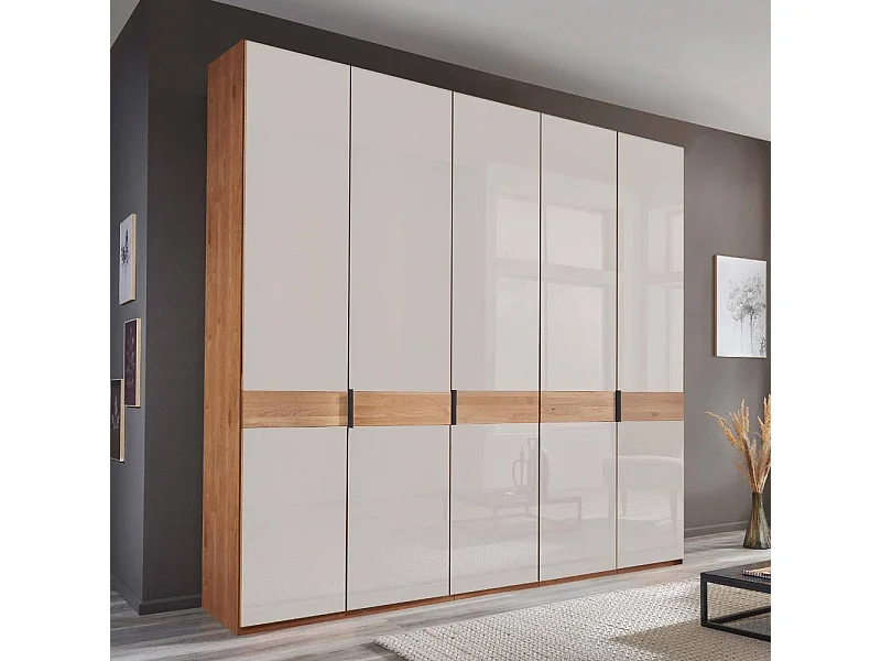 Drehtürenschrank Schlafzimmerschrank in Weiß und Erlefarben