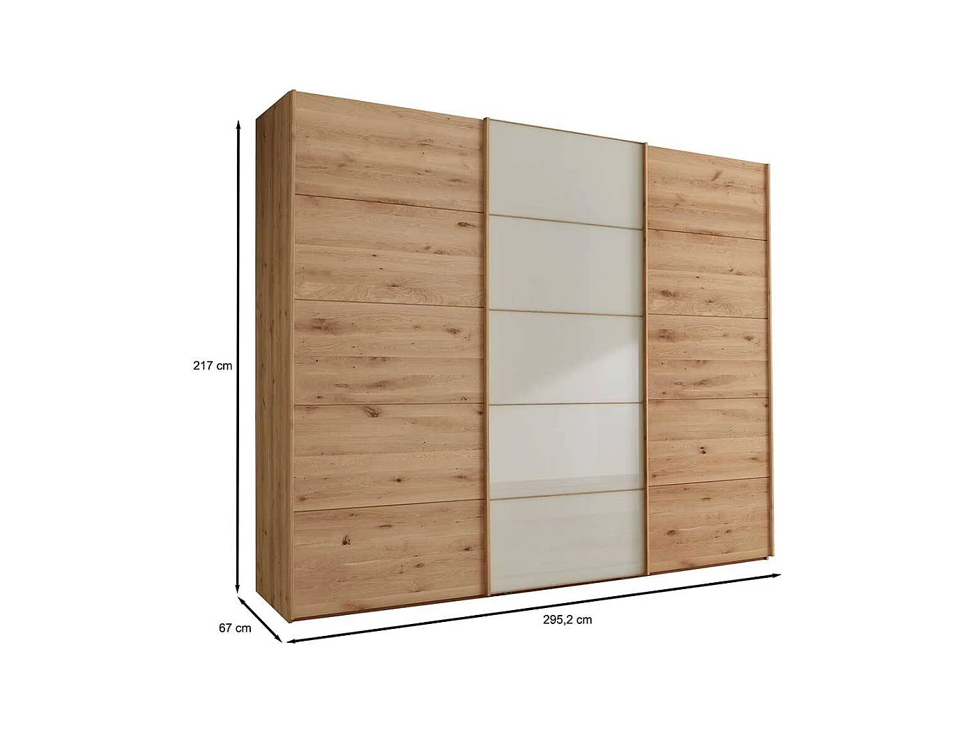 Schwebetuerenschrank in Eiche Bianco Beige Glasfront