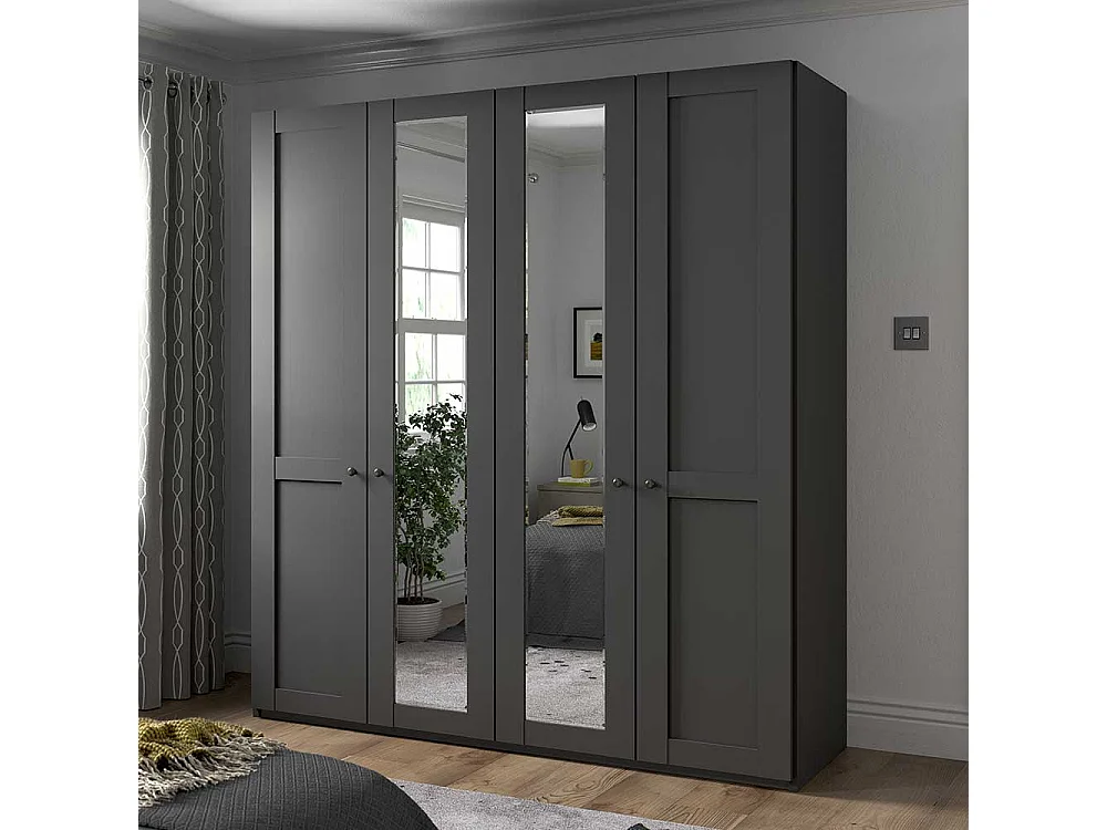 Schlafzimmerschrank mit Spiegeltüren in Dunkelgrau 200 cm breit