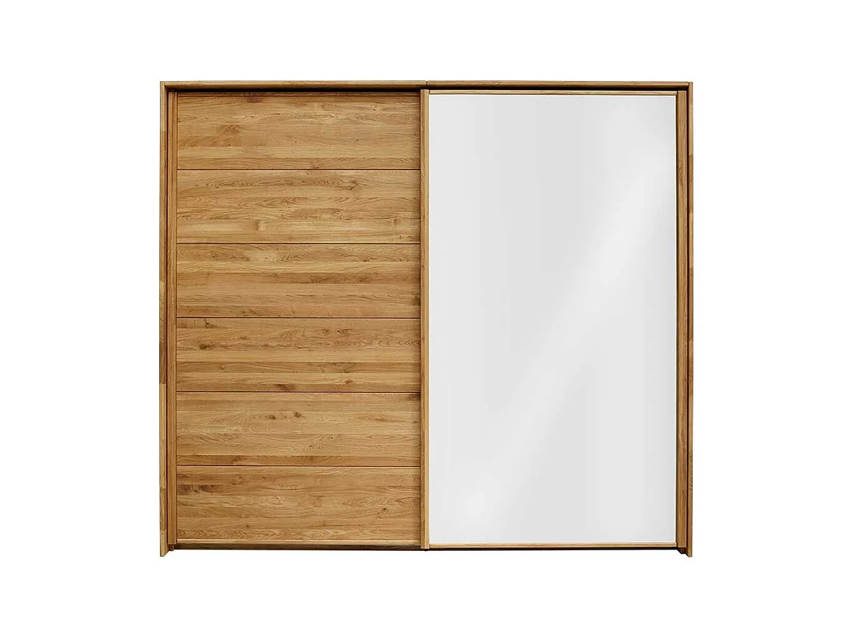 Kleiderschrank Massivholz aus Wildeiche und Weißglas Schwebetüren