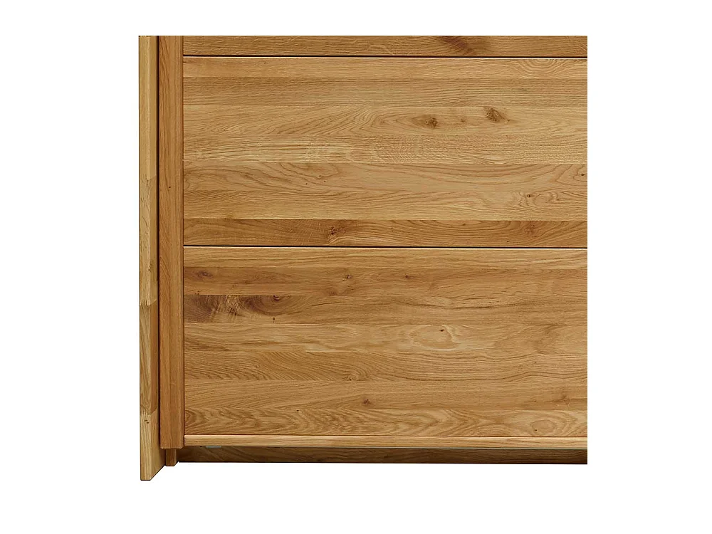 Kleiderschrank Massivholz aus Wildeiche und Weißglas Schwebetüren