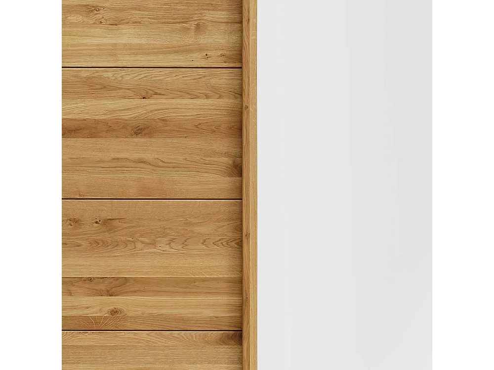 Kleiderschrank Massivholz aus Wildeiche und Weißglas Schwebetüren