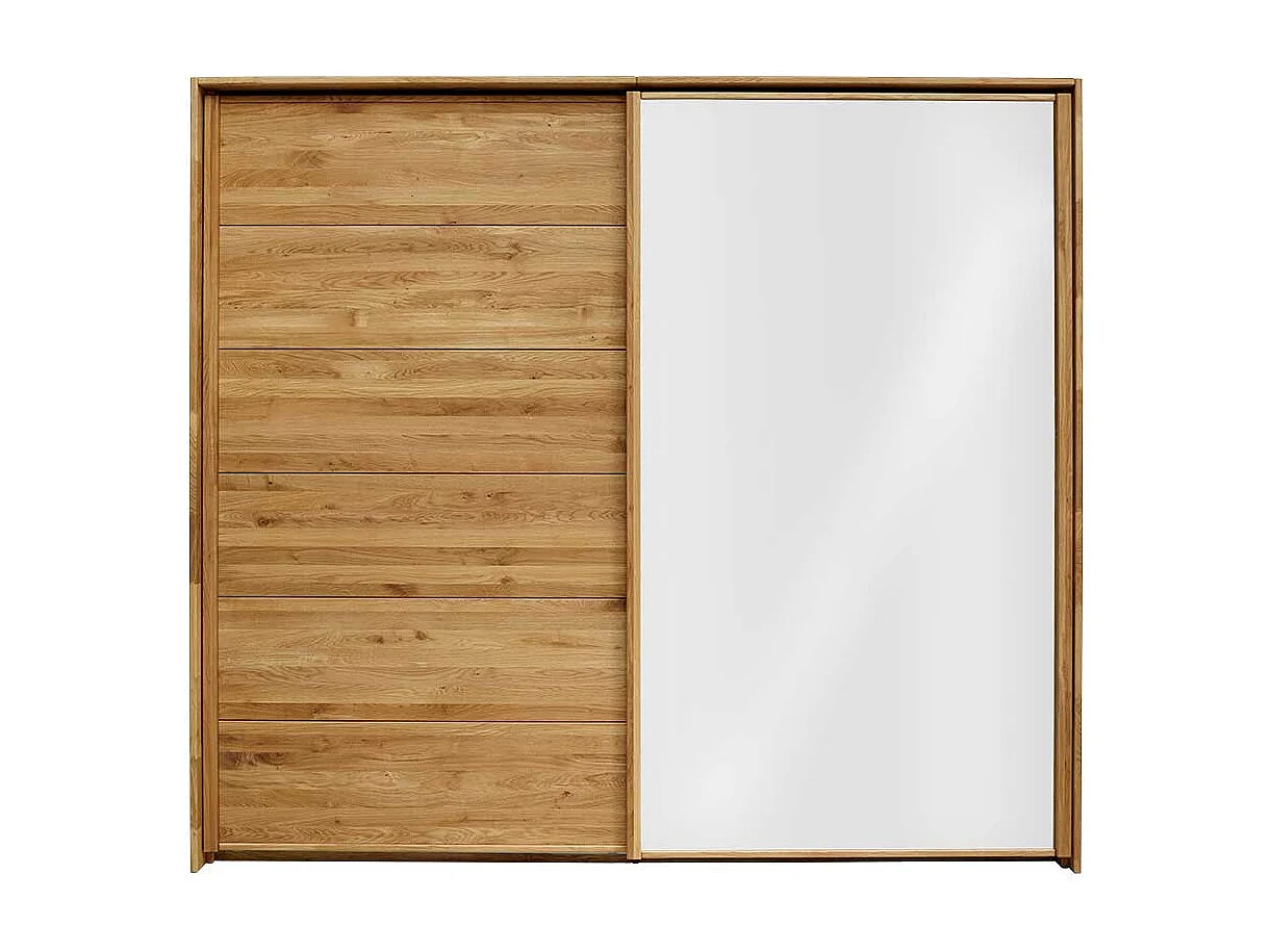 Kleiderschrank Massivholz aus Wildeiche und Weißglas Schwebetüren