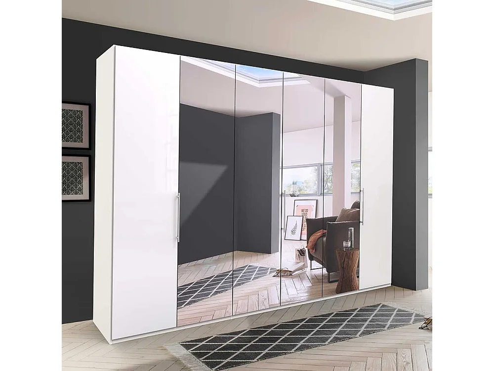 XL Falttürenschrank mit Spiegel Weiß