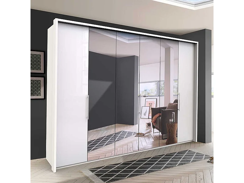 XL Falttürenschrank mit Spiegel Weiß