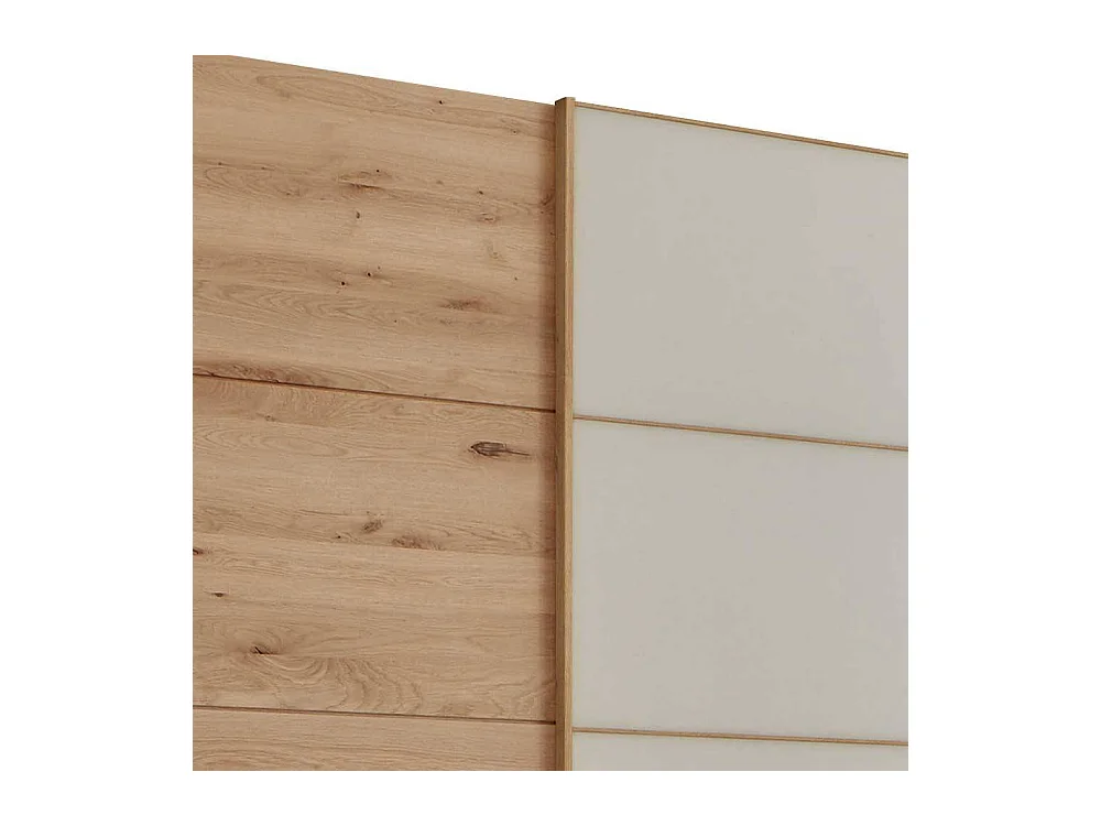 Gleittürenschrank in Beige Glas Eiche Bianco