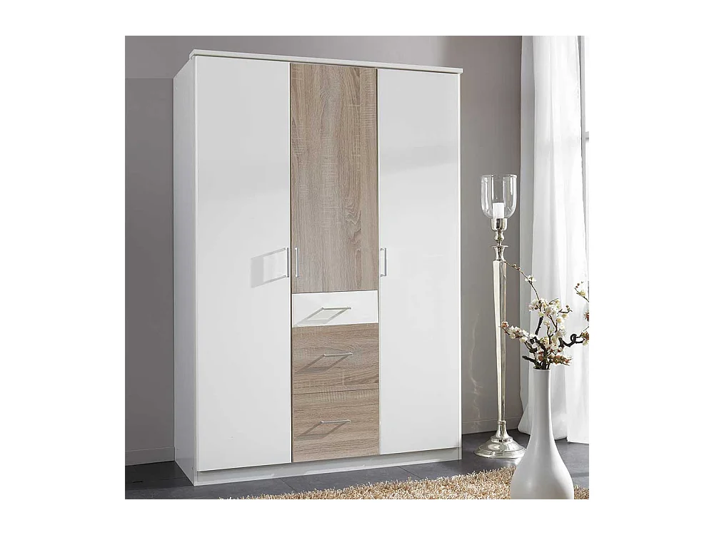 Zweifarbiger Drehtürenschrank mit drei Schubladen 135 cm breit