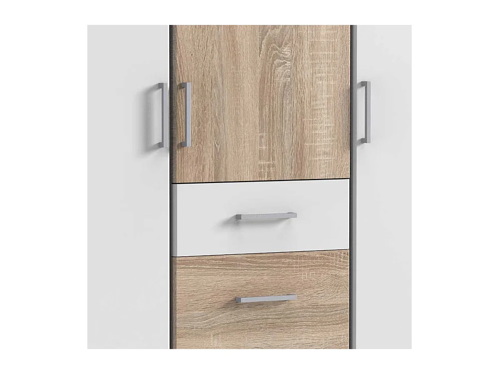 Zweifarbiger Drehtürenschrank mit drei Schubladen 135 cm breit