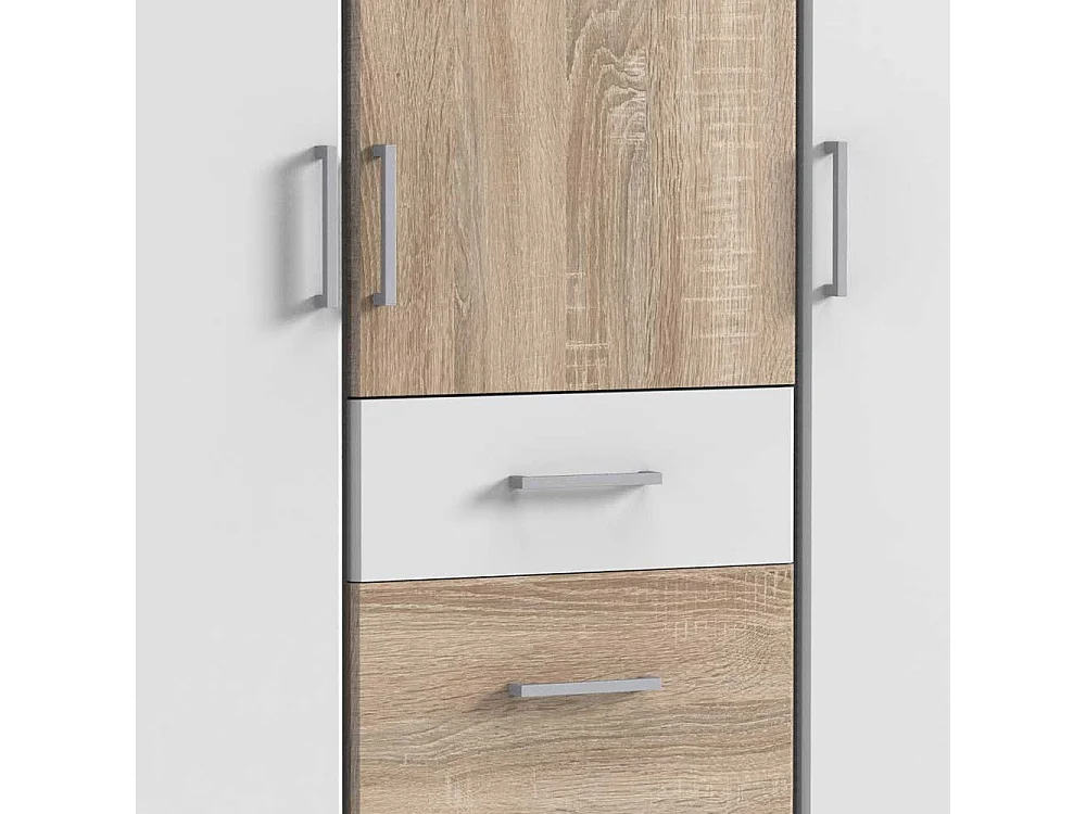 Zweifarbiger Drehtürenschrank mit drei Schubladen 135 cm breit