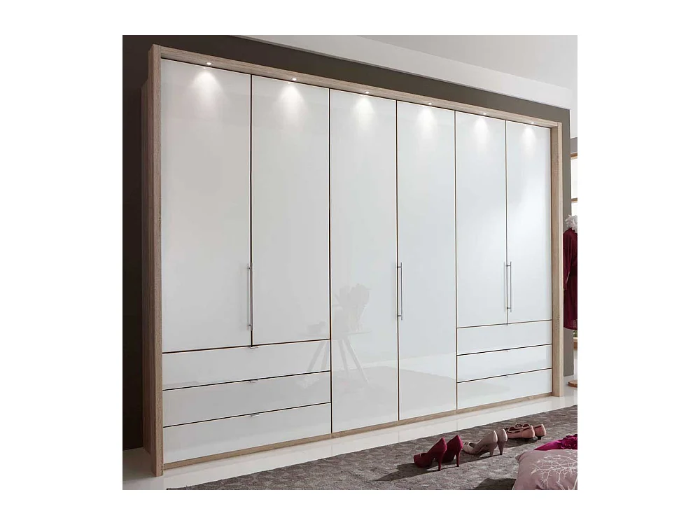 Schlafzimmerschrank mit Panorama Gleittüren Weiß Eiche