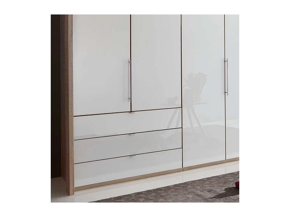 Schlafzimmerschrank mit Panorama Gleittüren Weiß Eiche
