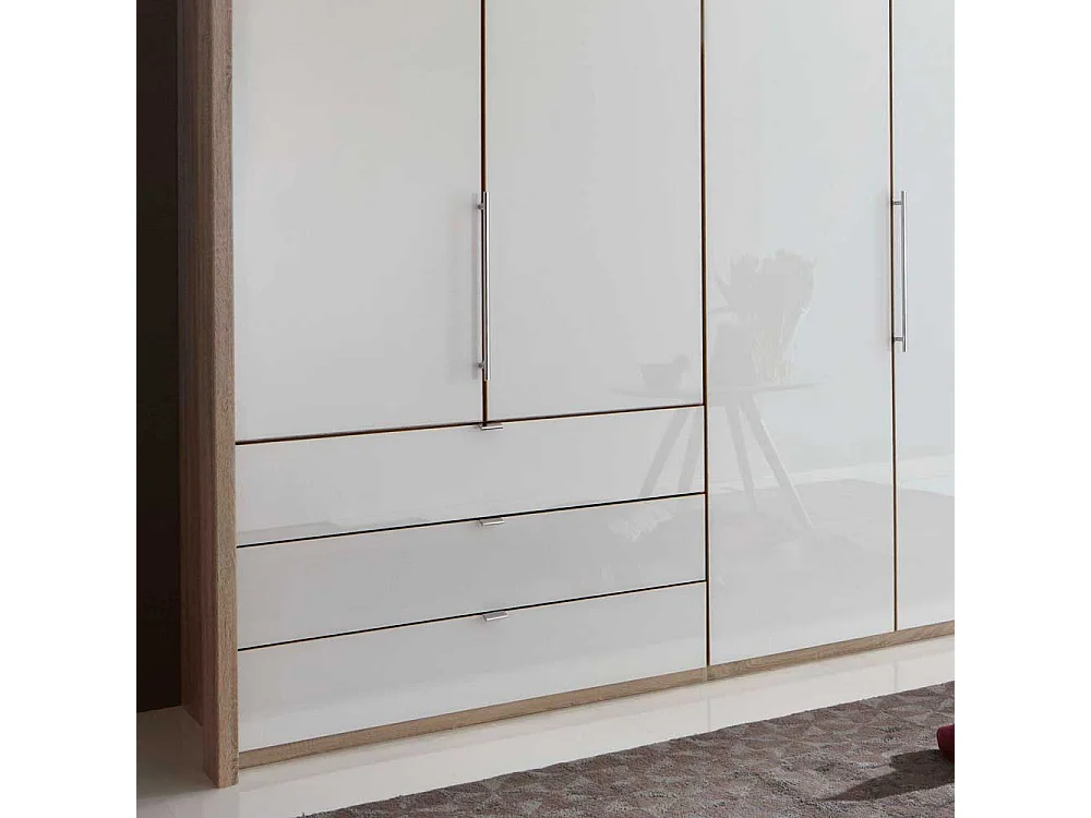 Schlafzimmerschrank mit Panorama Gleittüren Weiß Eiche