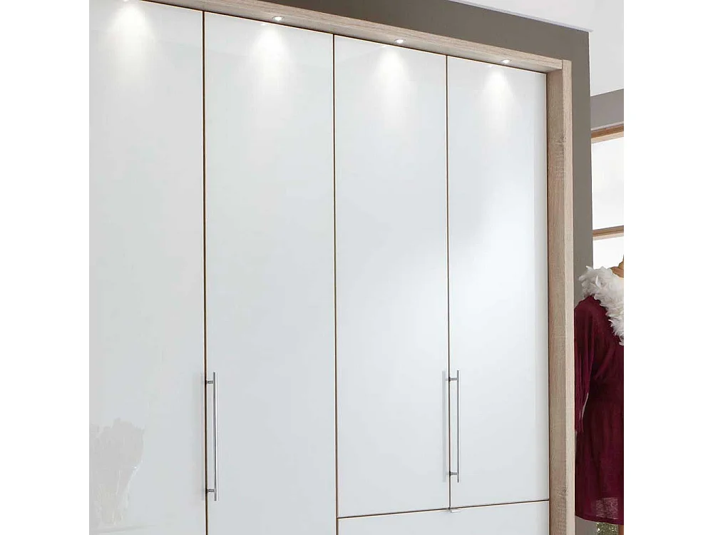 Schlafzimmerschrank mit Panorama Gleittüren Weiß Eiche