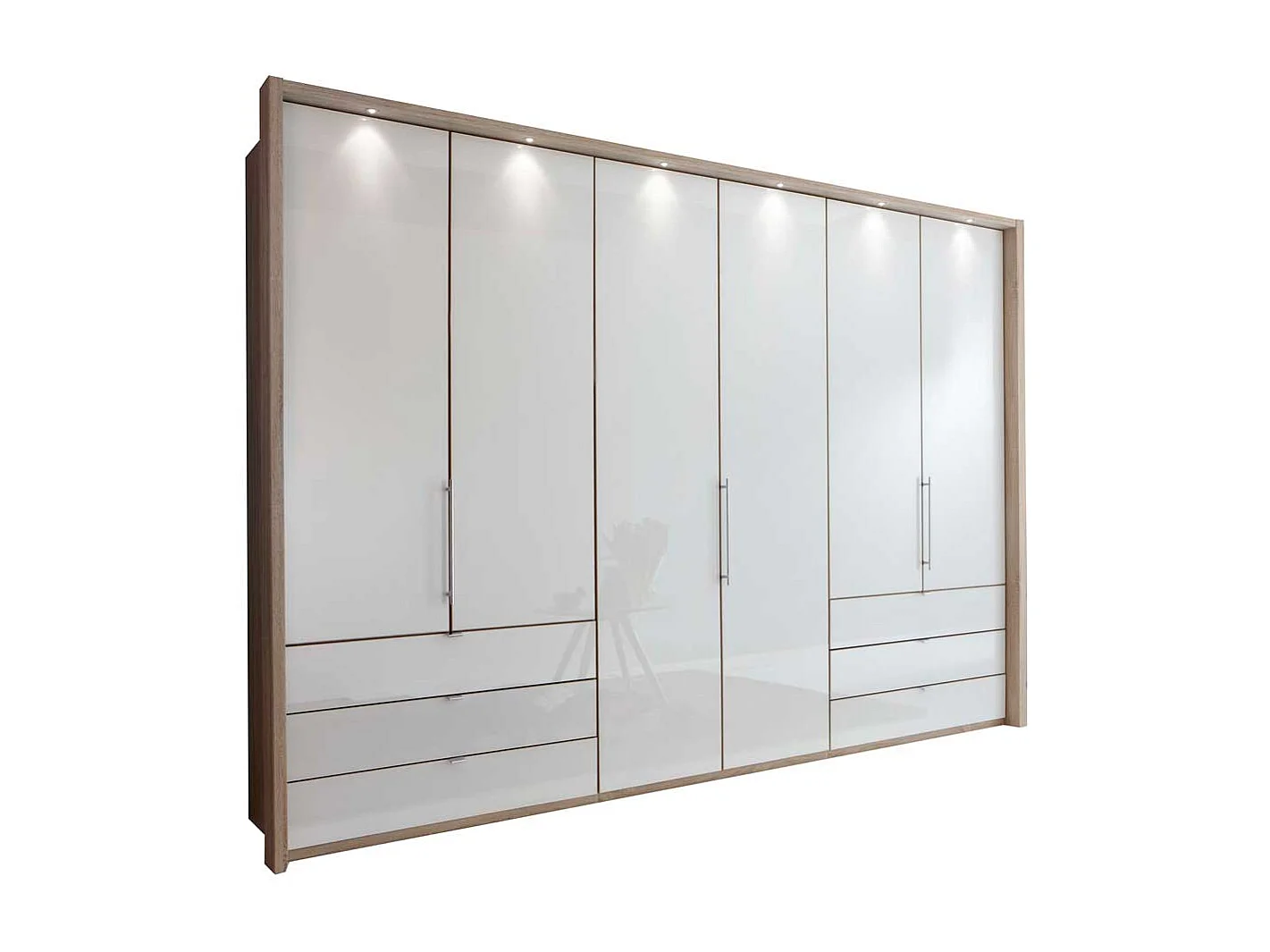 Schlafzimmerschrank mit Panorama Gleittüren Weiß Eiche