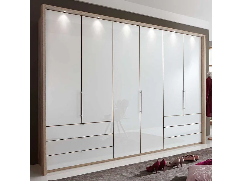 Schlafzimmerschrank mit Panorama Gleittüren Weiß Eiche