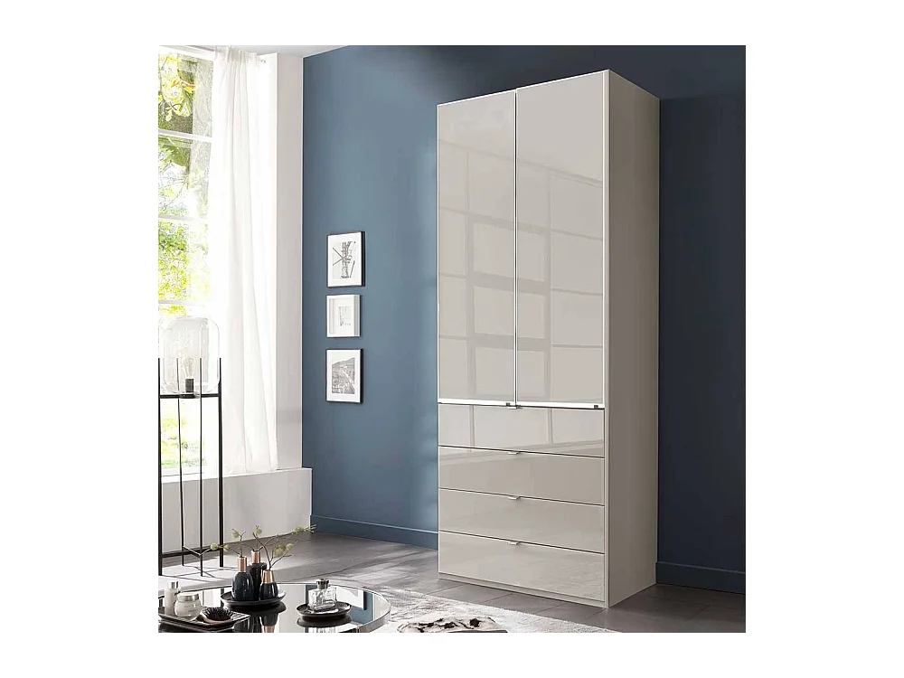 Kleiderschrank Schlafzimmerschrank mit vier Schubladen in Hellgrau