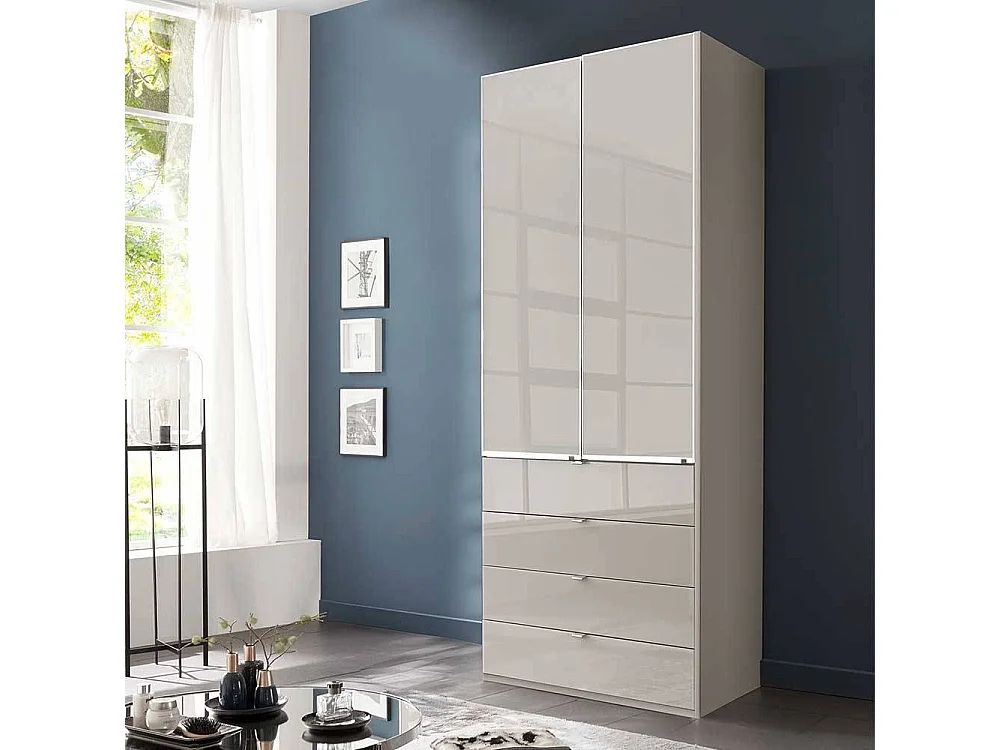 Kleiderschrank Schlafzimmerschrank mit vier Schubladen in Hellgrau