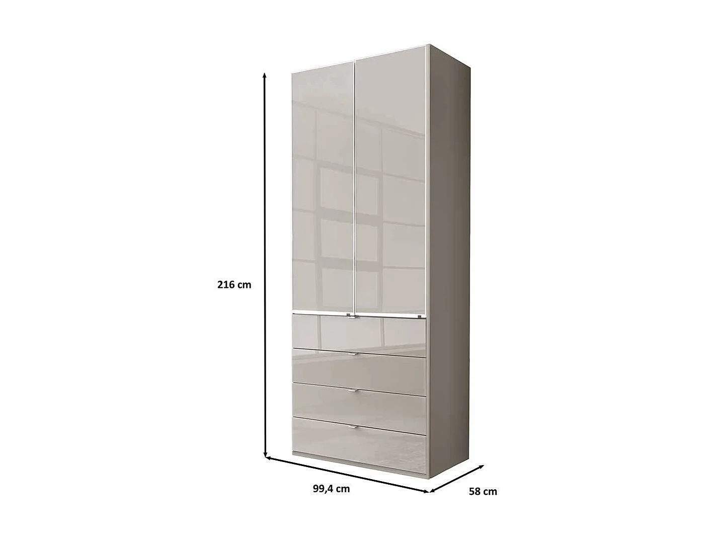 Kleiderschrank Schlafzimmerschrank mit vier Schubladen in Hellgrau