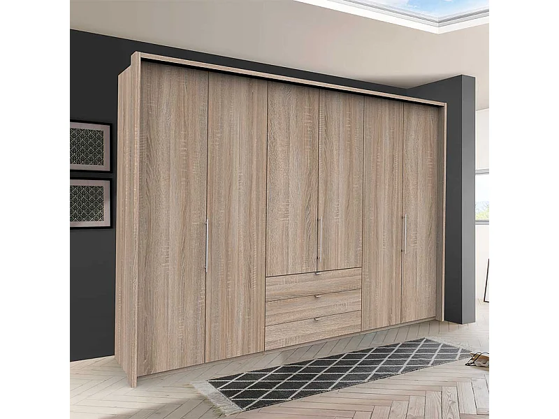Falttüren Kleiderschrank in Eiche Sägerau mit Schubladen