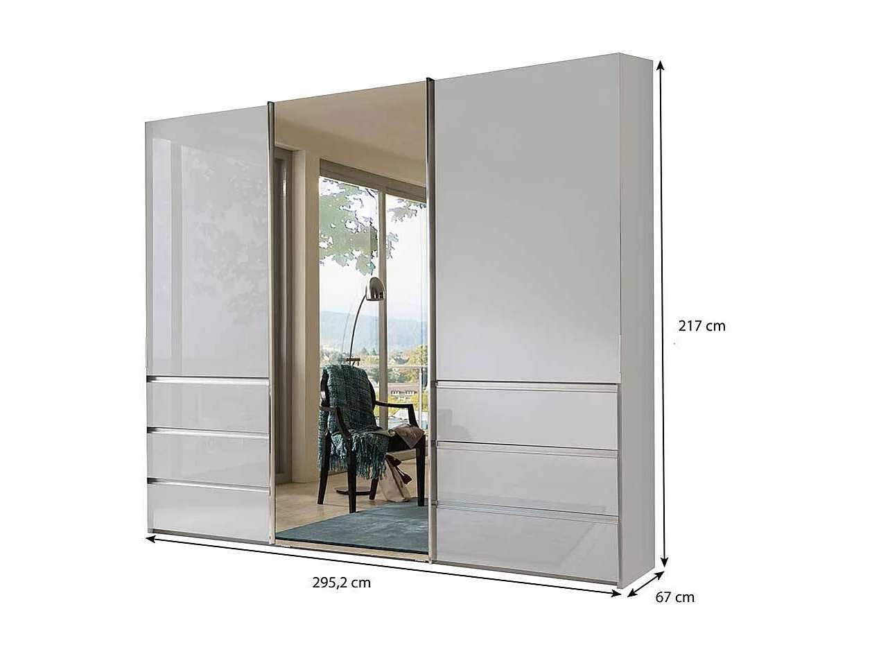 Kleiderschrank 3 Schwebetüren mit sechs Schubladen Weiß