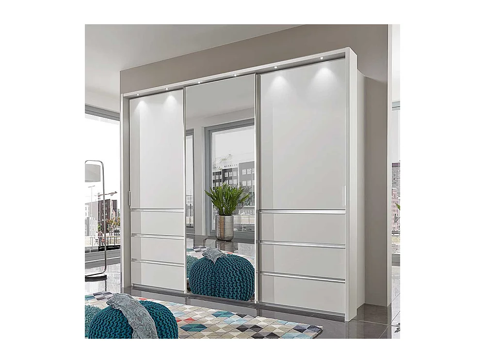 Weißer Kleiderschrank mit Schwebetüren sechs Schubladen