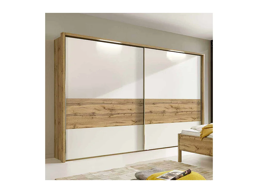 Schwebetürenschrank in Weiß Eiche modern