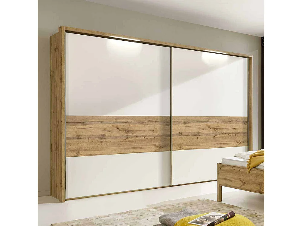 Schwebetürenschrank in Weiß Eiche modern