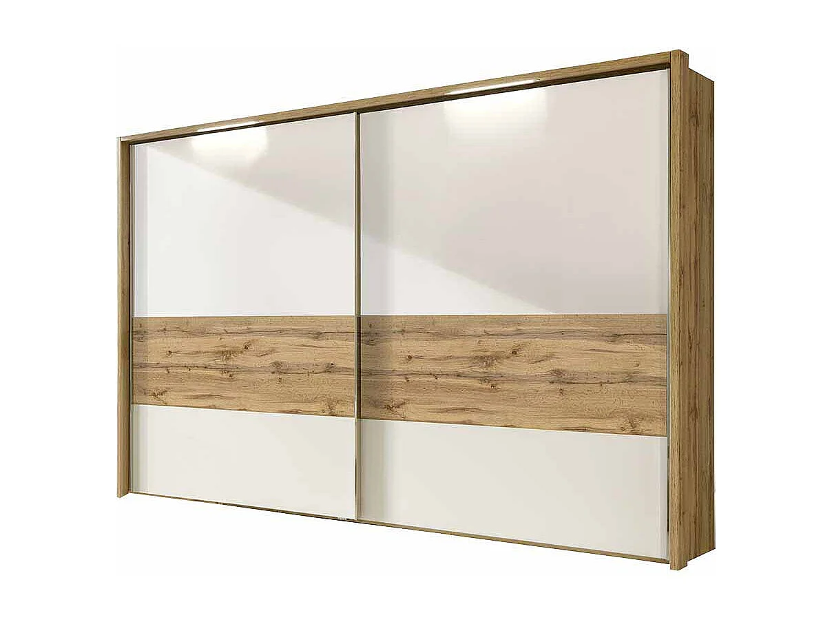 Schwebetürenschrank in Weiß Eiche modern