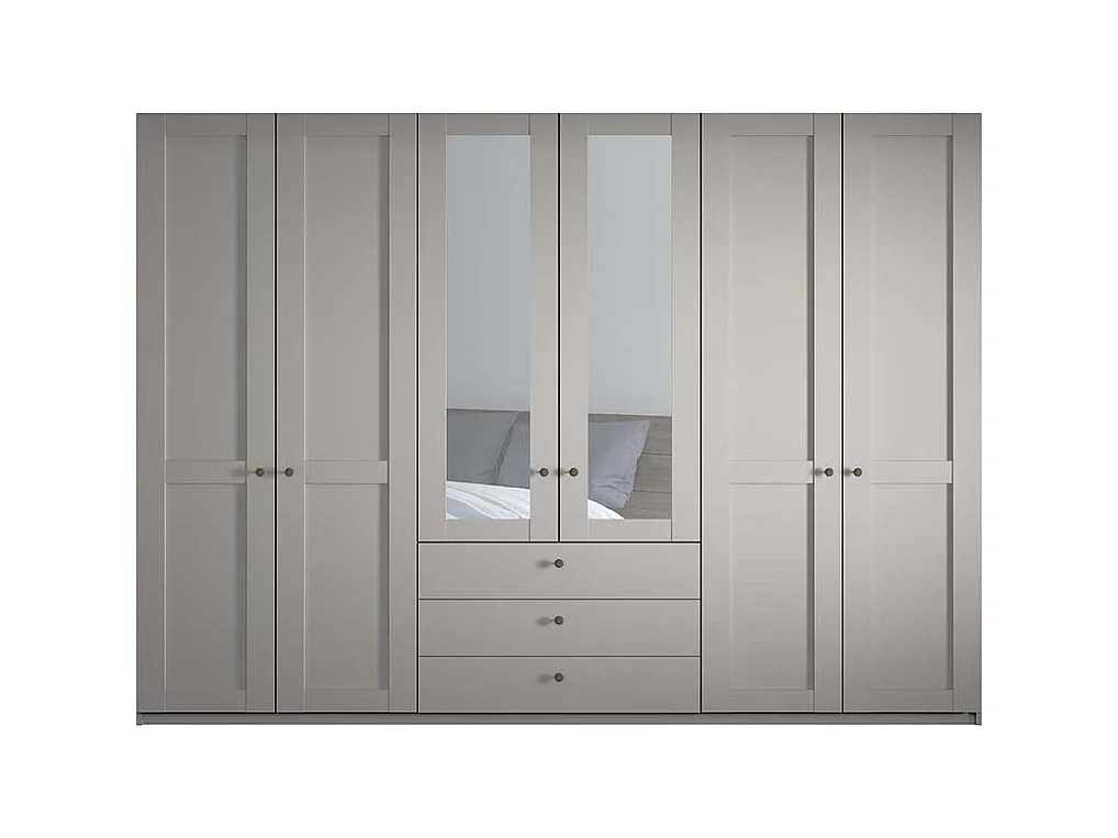 Kleiderschrank hellgrau Landhaus 300 cm breit Spiegeltüren