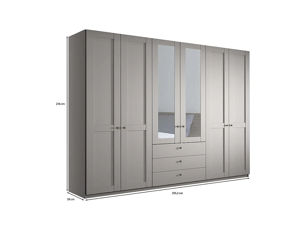 Kleiderschrank hellgrau Landhaus 300 cm breit Spiegeltüren