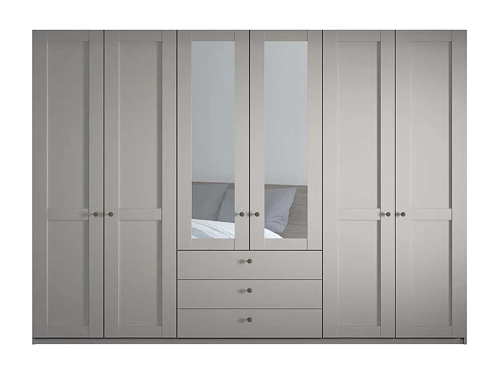 Kleiderschrank hellgrau Landhaus 300 cm breit Spiegeltüren