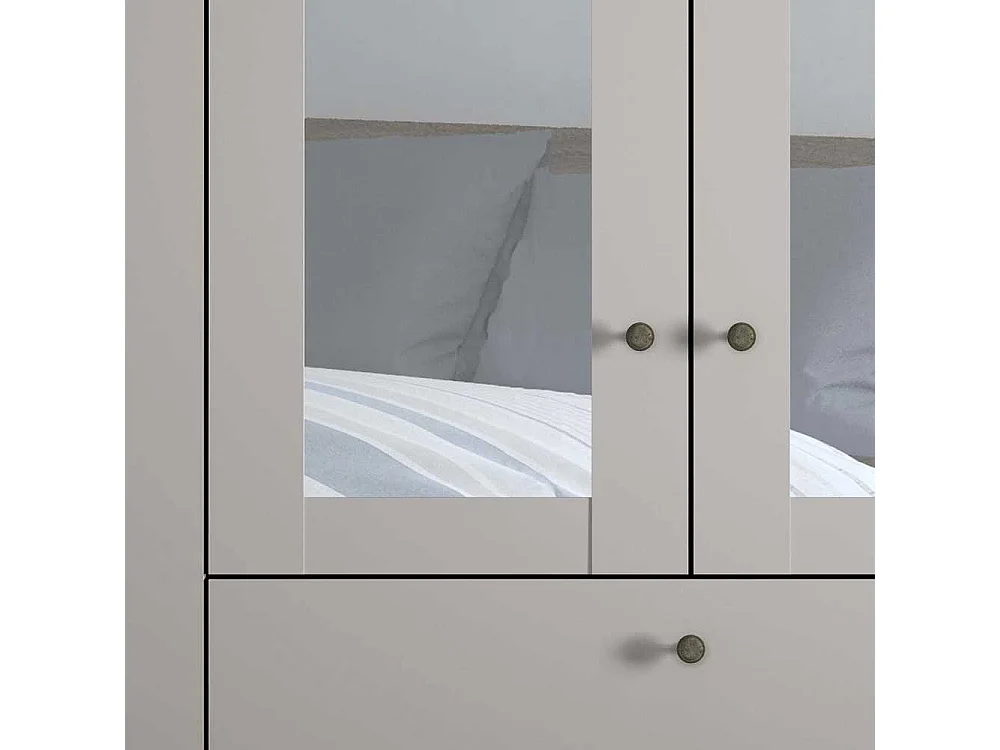 Kleiderschrank hellgrau Landhaus 300 cm breit Spiegeltüren