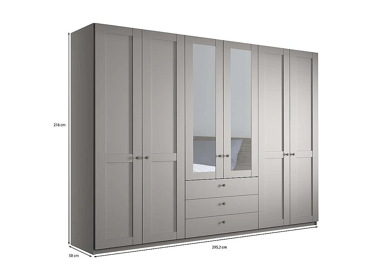 Kleiderschrank hellgrau Landhaus 300 cm breit Spiegeltüren