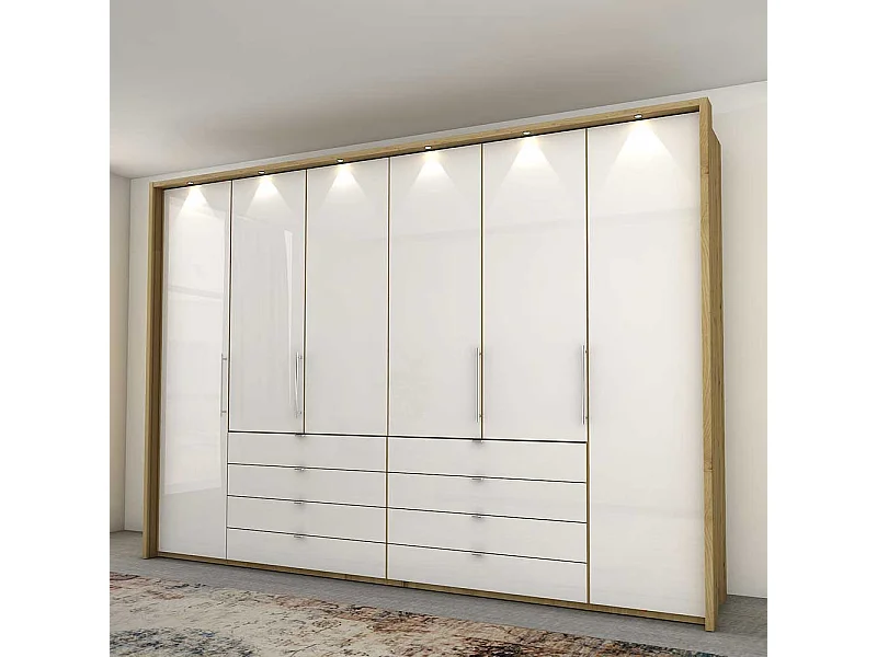 Panorama Schlafzimmerschrank in Weiß und Eiche Bianco glasbeschichtet