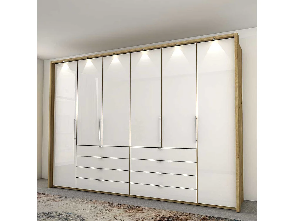 Panorama Schlafzimmerschrank in Weiß und Eiche Bianco glasbeschichtet